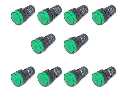 Ad16-22ds-g 110-220v Sinaleiro Led Verde Ø22mm C/ 10 Peças
