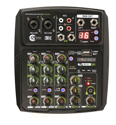 Mesa Mixer De Som Custom Sound 4 Canais Usb Nf-e