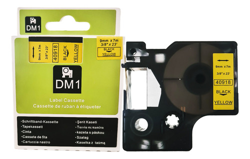 Fita Compativel D1 40918 Amarela 9mm P/ Rotulador Dymo Lm
