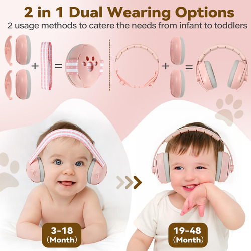 Auriculares Con Cancelación De Ruido Dithin Para Bebés, Rosa