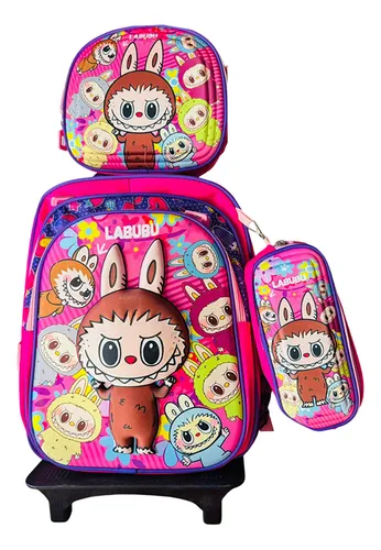 Mochila Con Ruedas 3en1 Escolar Labubu + Lonchera + Estuche