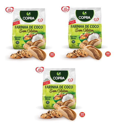 Farinhas De Coco Copra Sem Glúten Para Dieta Fit 3x 400g