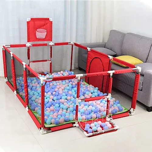 Imagen 4 de 8 de Corral Seguridad Bebes Con Aro De Basket 180cm Rojo