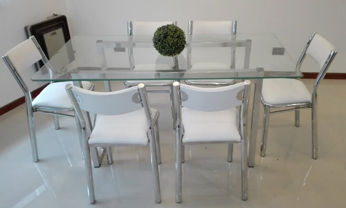 Juego Comedor Totalmente Cromado 6 Sillas Mesa Vidrio 160x80