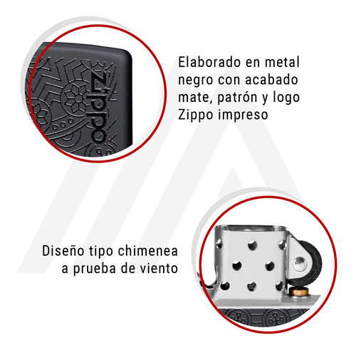 Imagen 8 de 10 de Encendedor Zippo Lighter Tone On Tone Design Negro