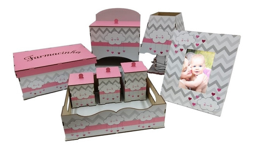 Kit Bebe Quarto Menina Decoração Nuvem Berço Adesivado Mdf