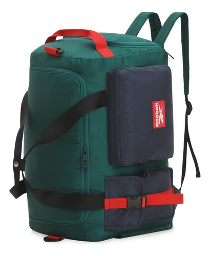 Mochila Reebok Deportivo Bolso Antirrobo Botinero Viaje Color Verde Diseño De La Tela Liso