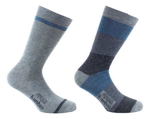 2 Pares Calcetín Bamboo Bloques Largo Americano Gris