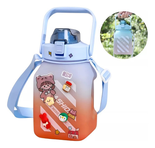 Tomatodo Portátil Kawai Con Stickers Y Colgador 1.5l Celeste