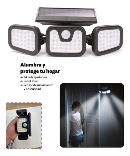 Reflector Security Luz Exterior Solar Con Sensor Movimiento 