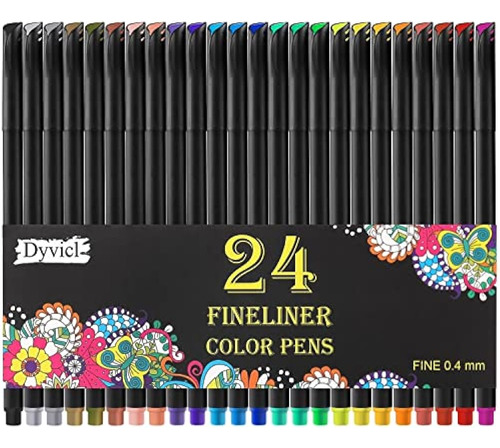 Dyvicl Fineliner Bolígrafos De Punta Fina, 24 Colores Juego 