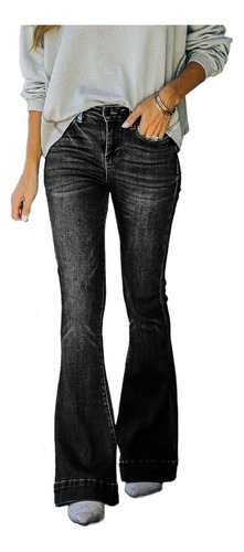 Jeans De Tiro Medio Elásticos Con Corte De Bota Para Mujer