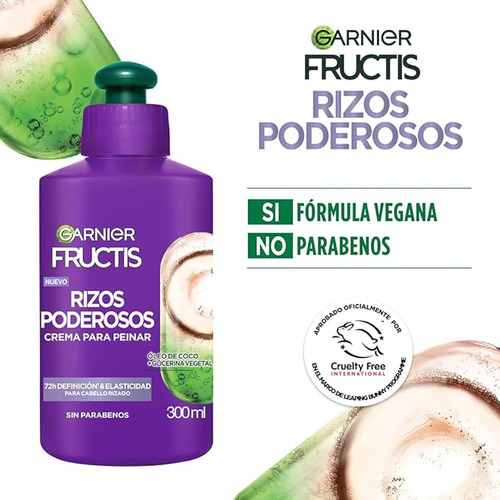 3 Crema Para Peinar Garnier Fructis Rizos Poderosos 300ml