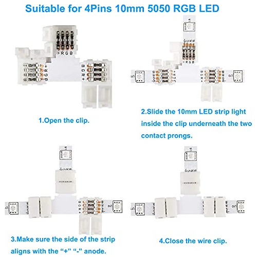 T Shape 4-pin Rgb Led Strip Connector 10pcs 10mm Wide U...