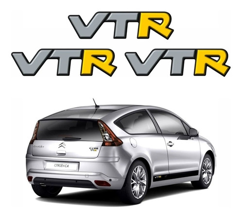 Kit 3 Adesivos Resinados Para Citroen C4 Vtr 20519 Cor CINZA E AMARELO