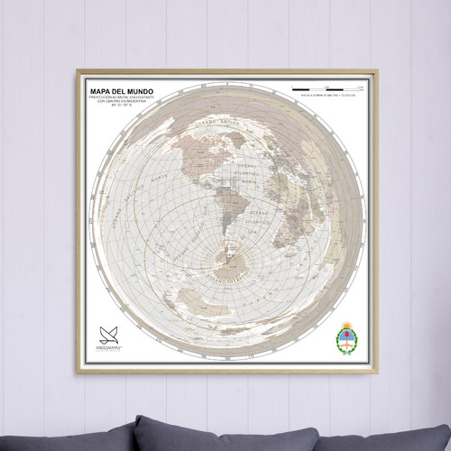 Mapamundi Planisferio Con Centro En Argentina 61cmx61cm