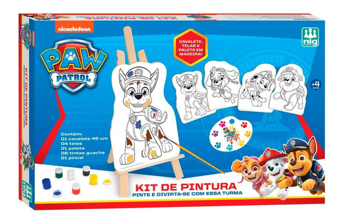 Kit De Pintura Patrulha Canina Tintas Pincel Cavalete Telas