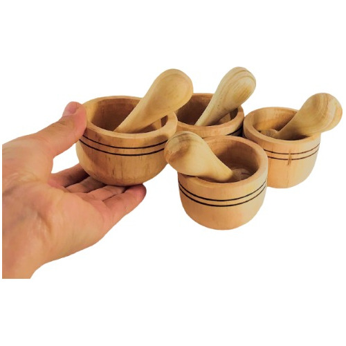 4 Mini Morteros De Madera Uso Gral. Ajo, Jengibre, Especias
