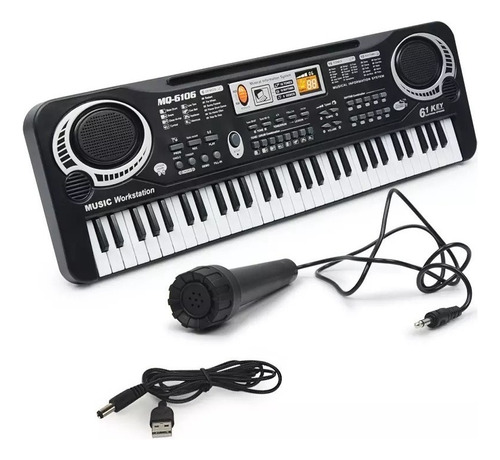 Teclado Organeta Piano Electrónico 61 Teclas Micrófono Usb Color Negro 110v