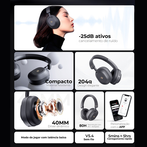 Headphone Gamer Havit H668BT Bluetooth 5.4 Over-ear 3d Multiponto ANC Hibrido 80h Cor Bege