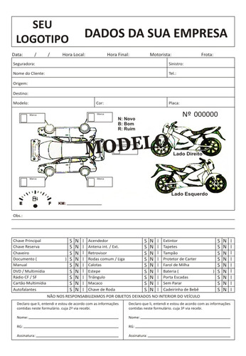 5 Talões Check List (carro E Moto) 2x50 Autocopiativo
