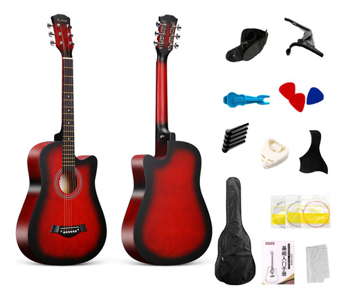 Guitarra Acústica Roja Con Paquete De Accesorios