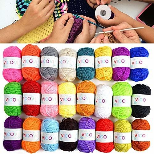 Kit Crochet Bordado 24 Madejas Hilo Acrílico Ganchos