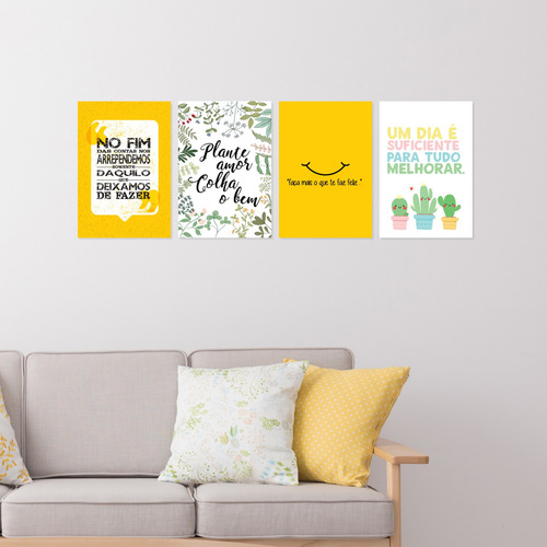 Imagem 2 de 7 de Placas Decorativas Frases Vida Feliz 20x30cm Kit 4un