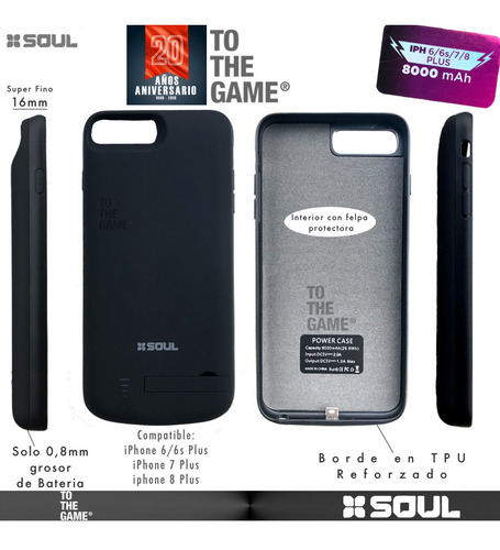 Imagen 2 de 5 de Funda Cargadora Bateria Extra Soul Para iPhone 6s 7 8 Plus