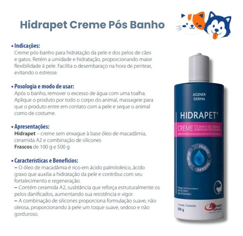 Kit Cloresten Shampoo 500ml + Hidrapet Creme 500g Cães Gatos