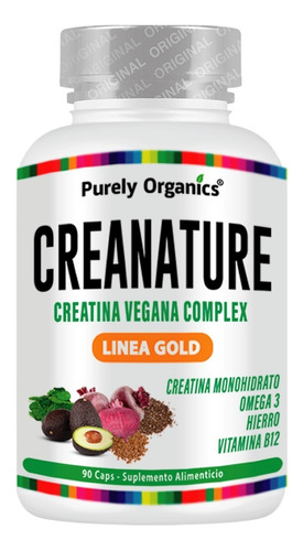 Creatina Vegana. Creanature, Purely Organics, 90 Cápsulas.