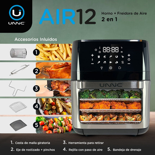 Freidora De Aire Sin Aceite Horno Panel Digital 12 L Unnic Color Negro