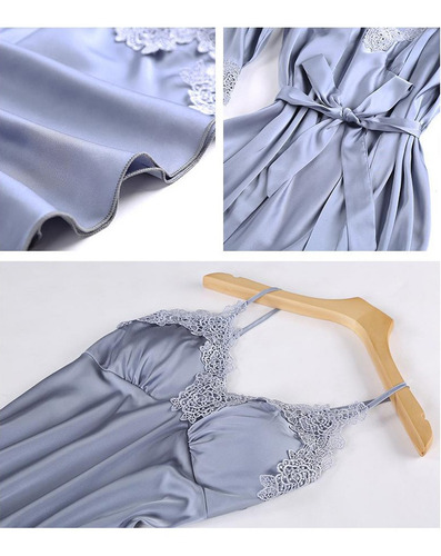 Set De Pijama Dama Sexi Ropa De Dormir Bata De Seda 5 Piezas