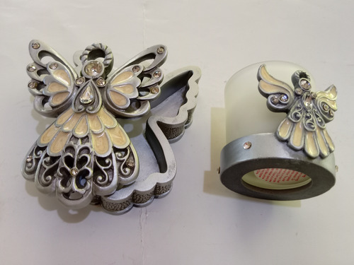 Porta Vela + Cajita Cofre Forma Angel Recuerdo Decoración