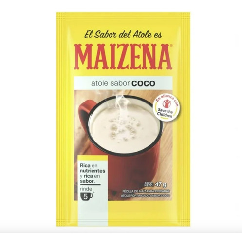 Fécula De Maíz Maizena Atole Sabor Coco 9 Piezas De 47gr