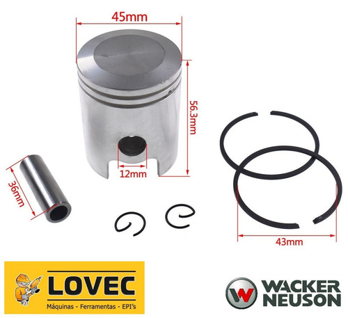 Pistão E Anéis P/ Motor Wacker Wm80 Compactador De Solo