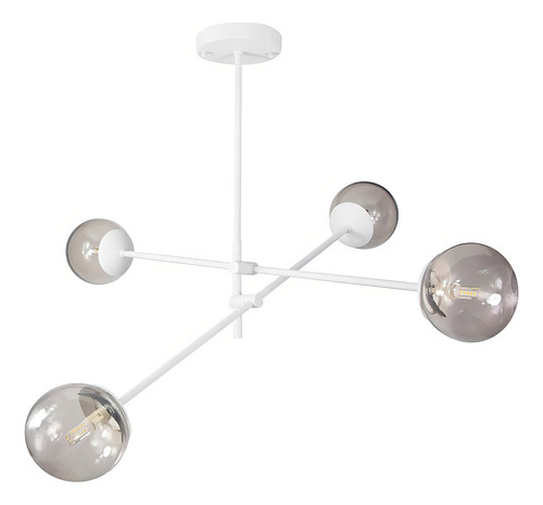 Lustre Lírio Branco Com 4 Globos Esfera De Vidro Fume 110v/220v