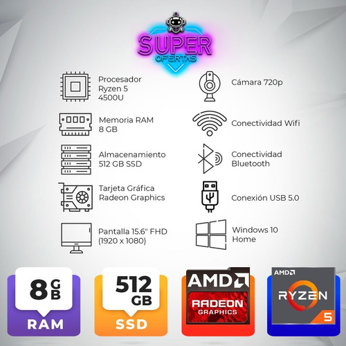 Imagen 2 de 9 de Lenovo Ryzen 5 I5 I7 + 8gb + 512ssd + Tvideo + R E G A L O S