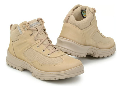 Bota Masculino Tático Militar Couro Areia 