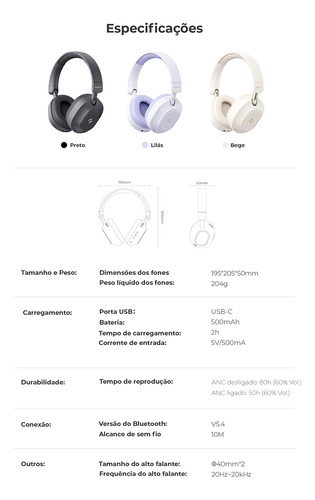 Headphone Gamer Havit H668BT Bluetooth 5.4 Over-ear 3d Multiponto ANC Hibrido 80h Cor Bege