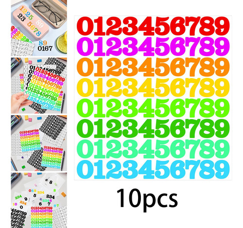Número Pegatinas De 10 Hojas Etiquetas De Multicolor