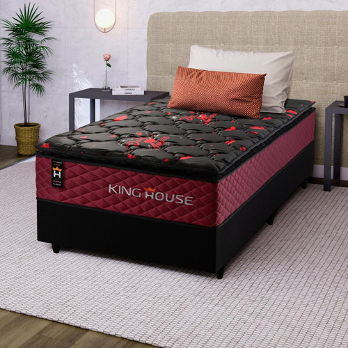 Cama Box Molas Ensacadas Toronto Vermelho Solteiro 96x203x66