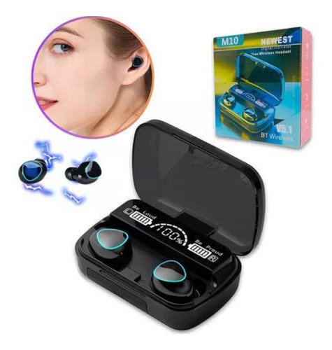 Auriculares M10 Bluetooth 5.3 de alta potencia y calidad de sonido, color negro