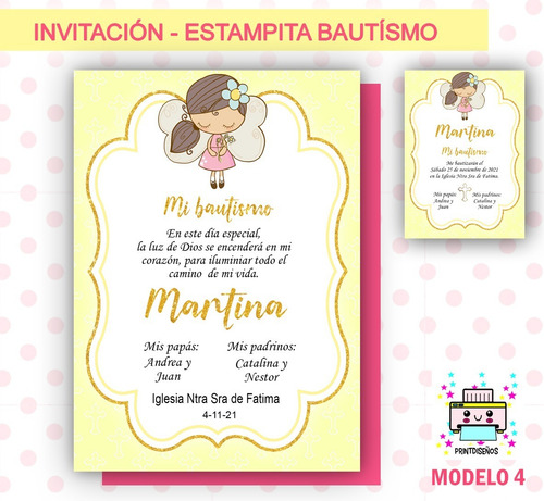 Tarjetas Estampitas Bautismo Nena Imprimir Personalizadas M4