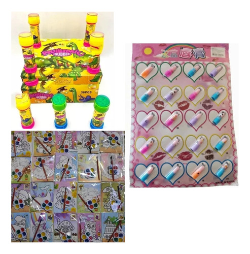 Pack Fiesta 24 Burbujas Dino+20mini Pinturas+20mini Labiales