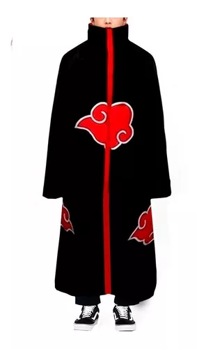 Manto Roupa Akatsuki com Máscar Tobi + 2 colares e Anel Akatsuki (P (1,40 a  1,55))