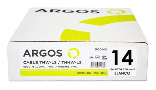  Cable Eléctrico Argos - Cal. 14 - Rollo 100m - Cobre Puro