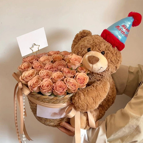 Muñeca Con Forma De Oso, Ramo De Flores Eternas, Cubo Para N