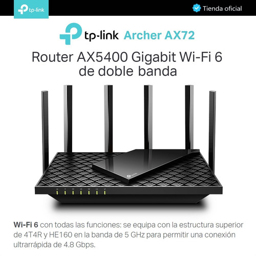 Imagen 2 de 10 de Tp-link, Router Gigabit Wifi 6 Dual Band Ax5400, Archer Ax72