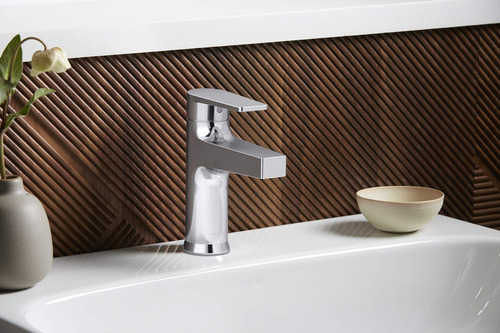 Kohler 74013-4-cp Llave Para Lavabo De Baño, 1 Orificio, Llave De Baño De Una Sola Manija Con Drenaje Emergente, 1.2 Gpm, Cromo Pulido